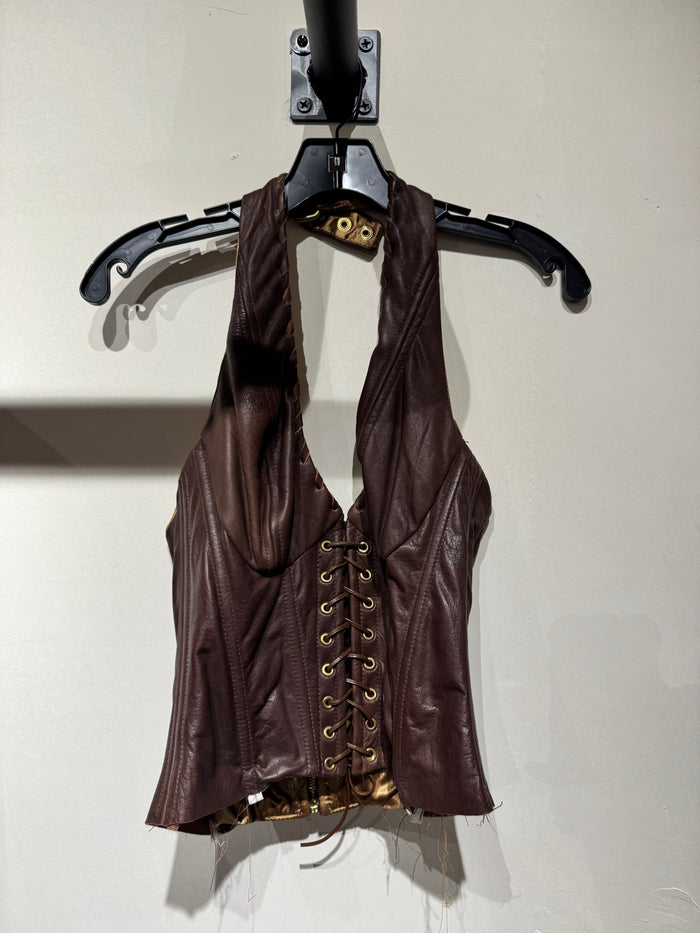 Brown Leather Halter Top