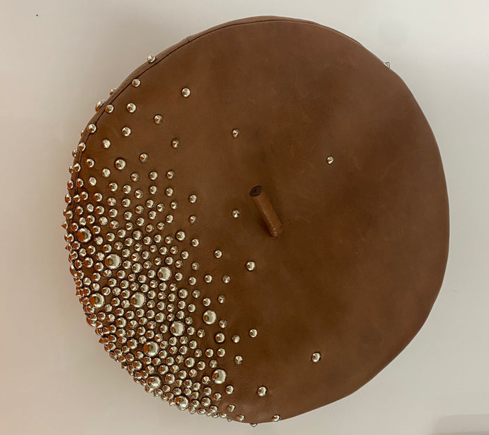 Brown Studded Leather Beret