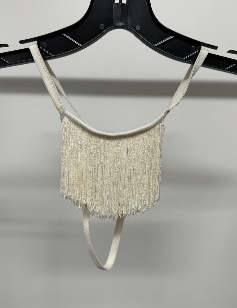 Cream Mesh Fringe Thong