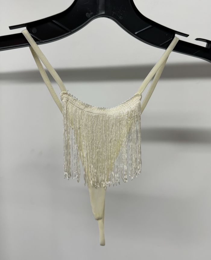 Cream Mesh Fringe Thong