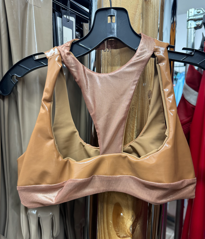 Brown Leather/Mesh Sports Bra