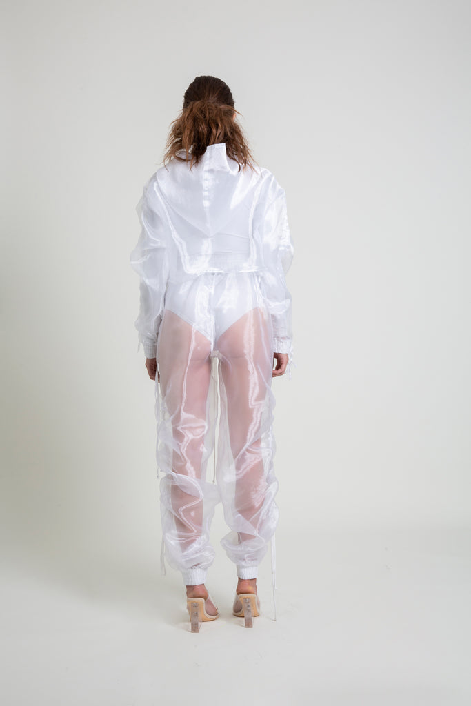 The Ruched Sleeve Organza Cropped Hoodie